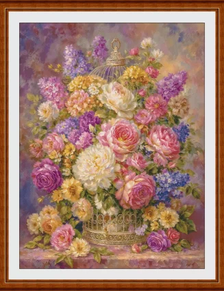 Flower Bird Cage 11CT 14CT 16CT 18CT Print Canvas Cross Stitch DIY Set Kit Needlework Embroidery 153 Colors